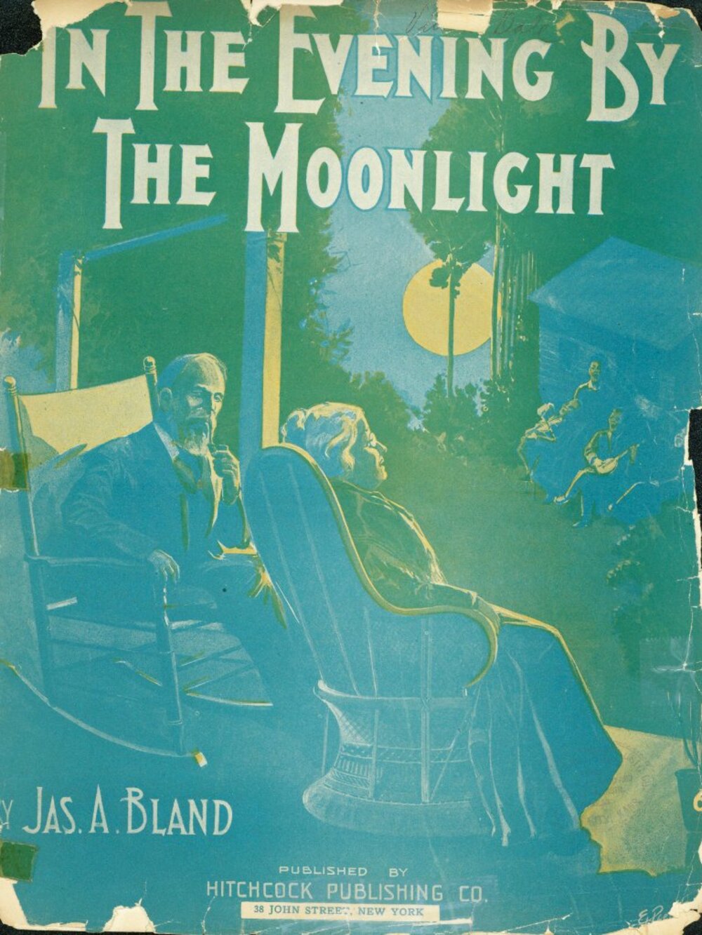 "IN THE EVENING BY THE MOONLIGHT" -by Jas A. Bland- 11x14 Sheet Music- 1908 RARE